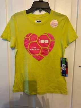 FIFA Kids' Neon Yellow Short-Sleeve Tee with Pink Heart Graphic